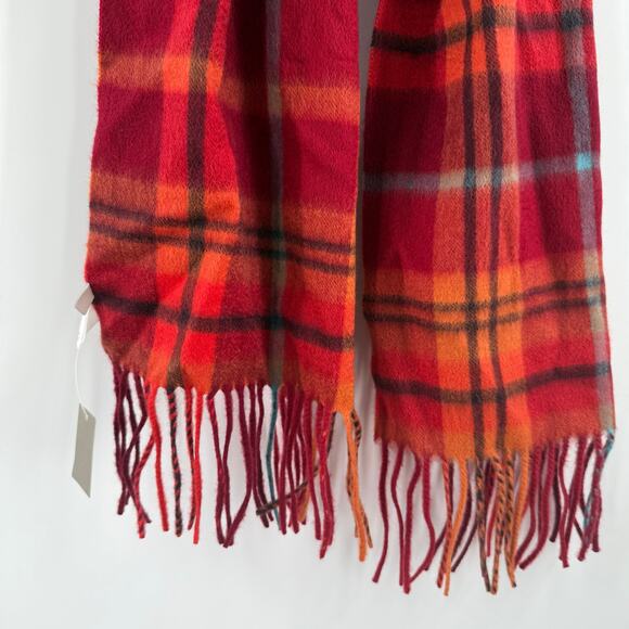 Nordstrom Scarf 100% Cashmere NWT Fringe Plaid Luxury Red Orange Winter Cozy - Picture 13 of 14